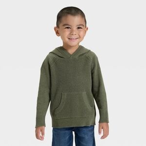 Cat & Jack - Olive Green Waffle Knit Toddler Hoodie Sweater